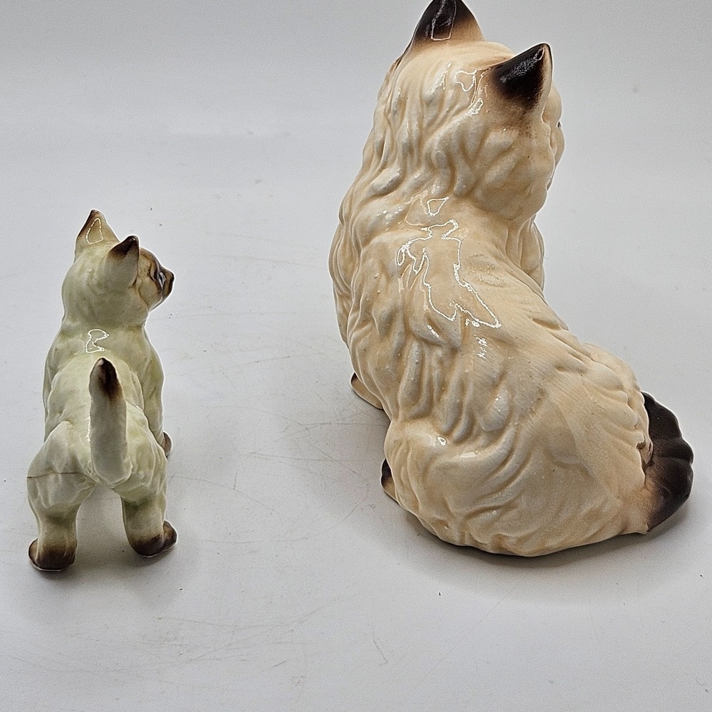 Vintage Siamese Cat Figurines Set Ceramic Porcelain Blue Eyes Japan style - Picture 6 of 10